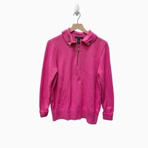 Vintage Lauren Ralph Lauren Pink Cotton Half Zip Collared Sweater Women's 1X‎